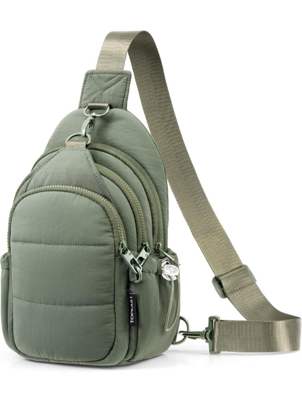 Women's Green Anti Theft RFID Puffer Sling Travel Multi Pocket Crossbody Bag
